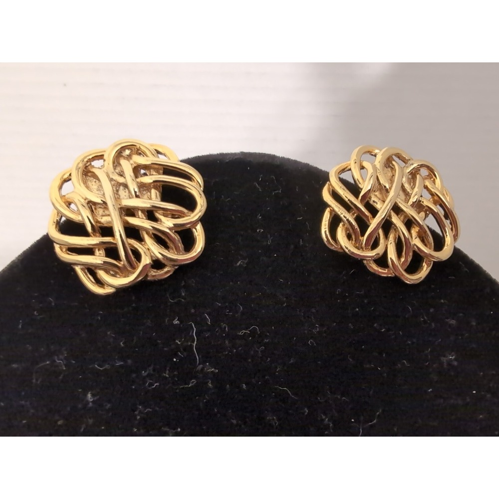 Vintage Bluette Made in France Gold Tone Swirling Clip Earrings